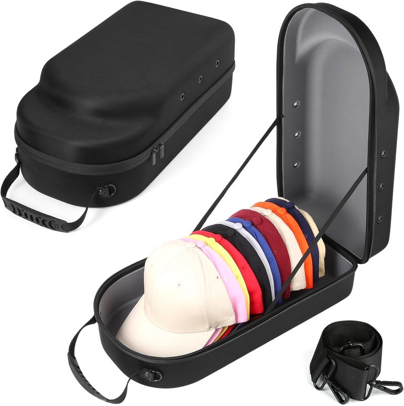 GERMUN Hard baseball hat case, Hat Carrier Travel Case with Adjustable Shoulder Strap, Hat cap case for 12 Baseball Caps - Perfect for Traveling & At-Home Storage (Black with Grey) - Image 1